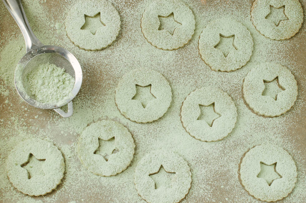 Matcha Linzer Cookies
