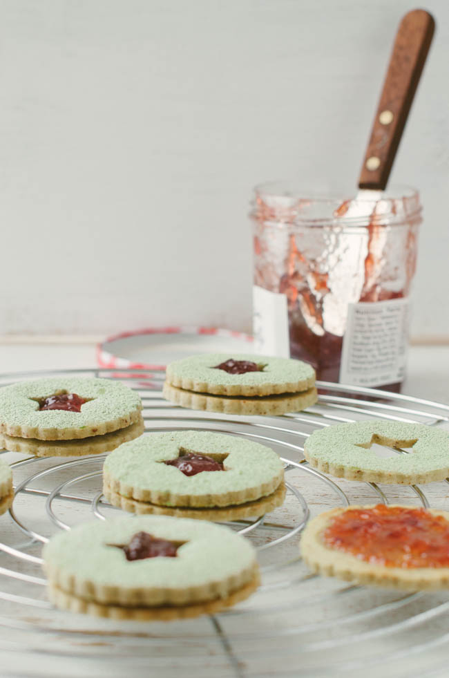 Matcha Linzer Cookies