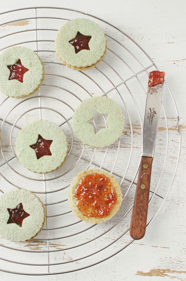 Matcha Linzer Cookies