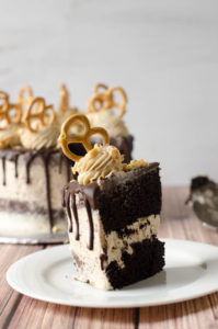 Bar Snack Cake- Chocolate Stout Cake with Peanut Butter Pretzel Frosting and Stout Ganache